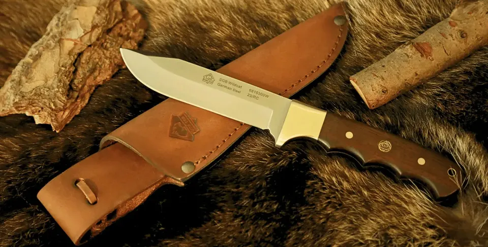 puma-sgb-wildcat-jagdmesser-jacaranda-holz-mit-lederscheide image 1