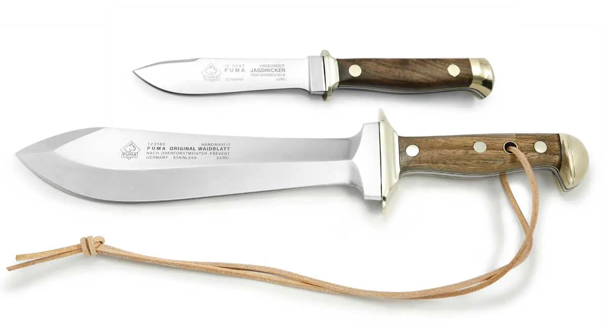 puma-waidbesteck-jagdmesser-set-walnussholz-mit-lederscheide image 1