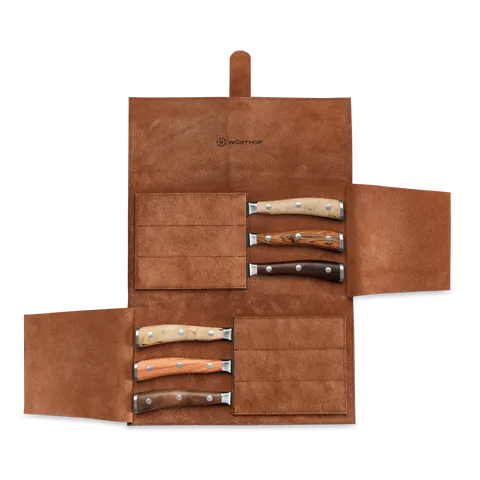 w-sthof-ikon-6-teiliges-steakmesserset-mixed-wood-mit-lederrolle image 1