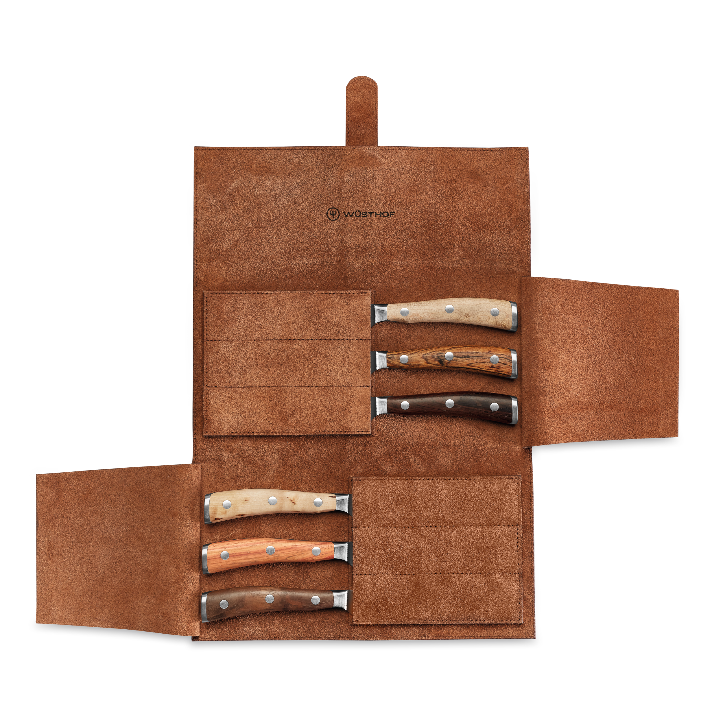 w-sthof-ikon-6-teiliges-steakmesserset-mixed-wood-lederrolle image 1